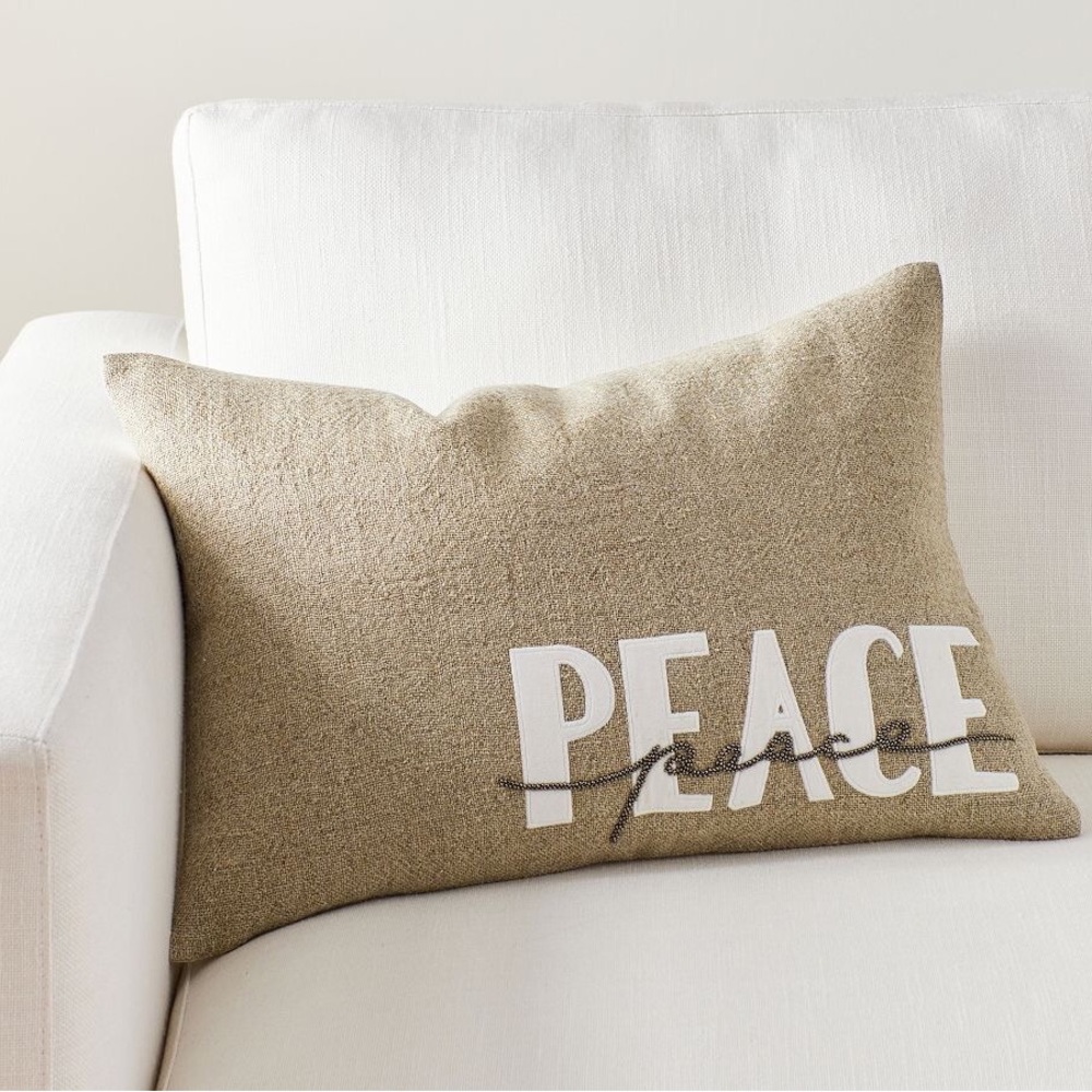 Pottery Barn Peace Embroidered Lumbar Throw Pillow Cover - Picture 1 of 8